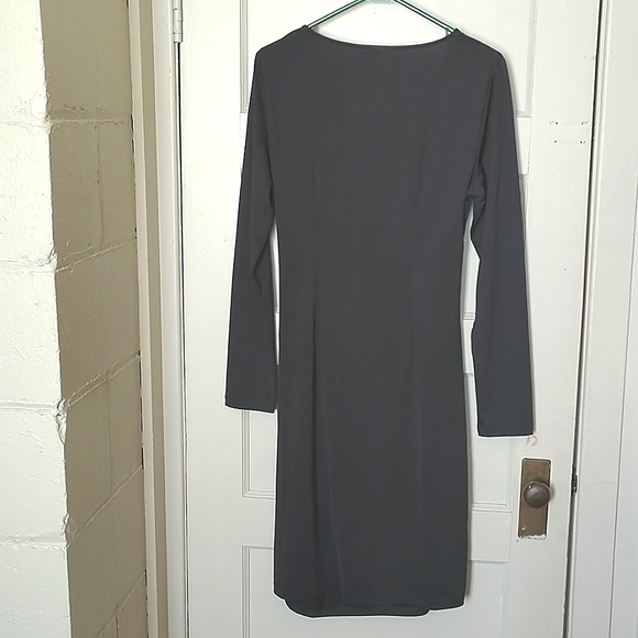 Avon Size M Black Wrap Front Dress With Faux Leather Accent - Picture 4 of 4